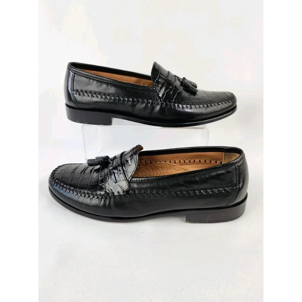 Florsheim Pisa Black Croc Leather Moc Toe Loafer Tassel Shoes Men's 12 EEE Wide